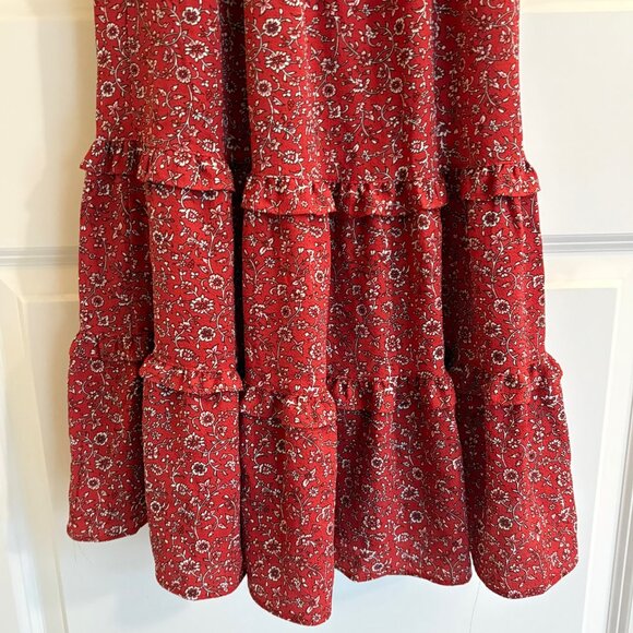 Max Studio Boho Empire Waist Floral Prairie Dress Dark Red White Size Small - Picture 10 of 14